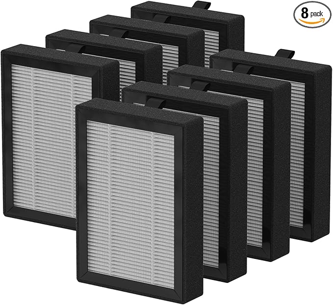 LV-H128 Replacement Filter for LEVOIT LV-H128, PUURVSAS (HM669A), ROVACS (RV60) Air Cleaner Purifier, LV-H128-RF, 8 Pack