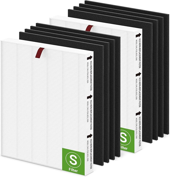C545 Replacement Filters S Compatible with Winix C545, Replacement for Winix S Filters Part 1712-0096-00 and 2522-0058-00, 2 True HEPA Filter + 8 Activated Carbon Pre-Filter