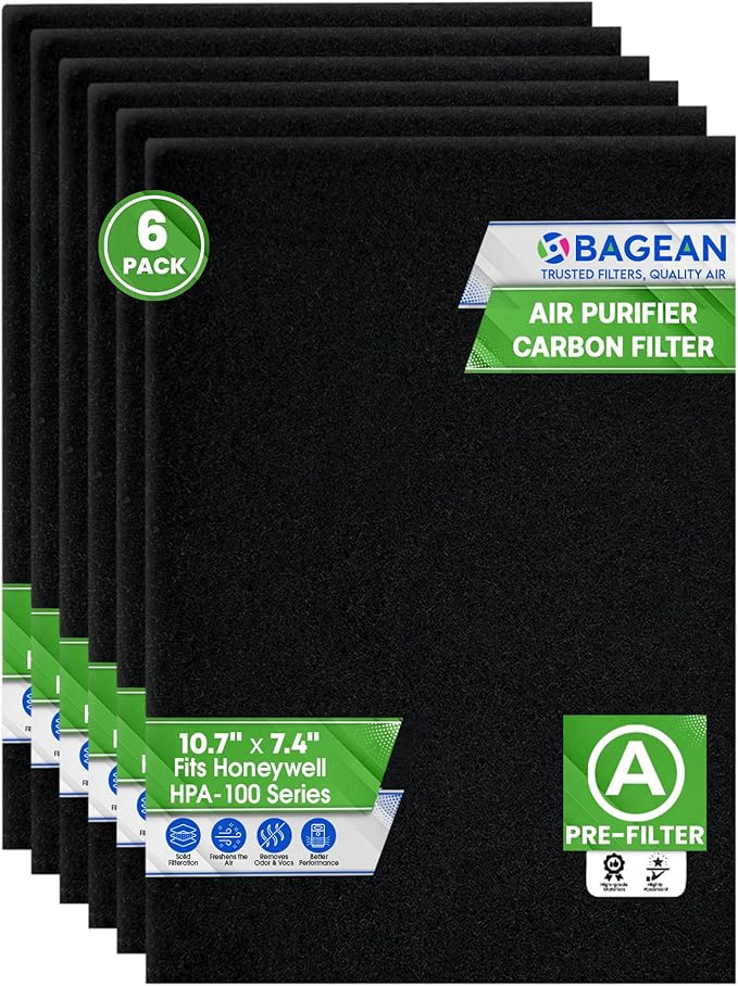 Bagean HPA100 Carbon Pre Filter A Compatible with Honeywell Air Purifier Filter Replacement - Fit HPA100 HPA5100B HPA3100B Series - Activated Prefilter A Absorbs Odor & Filters Freshen the Home (6-Pk)