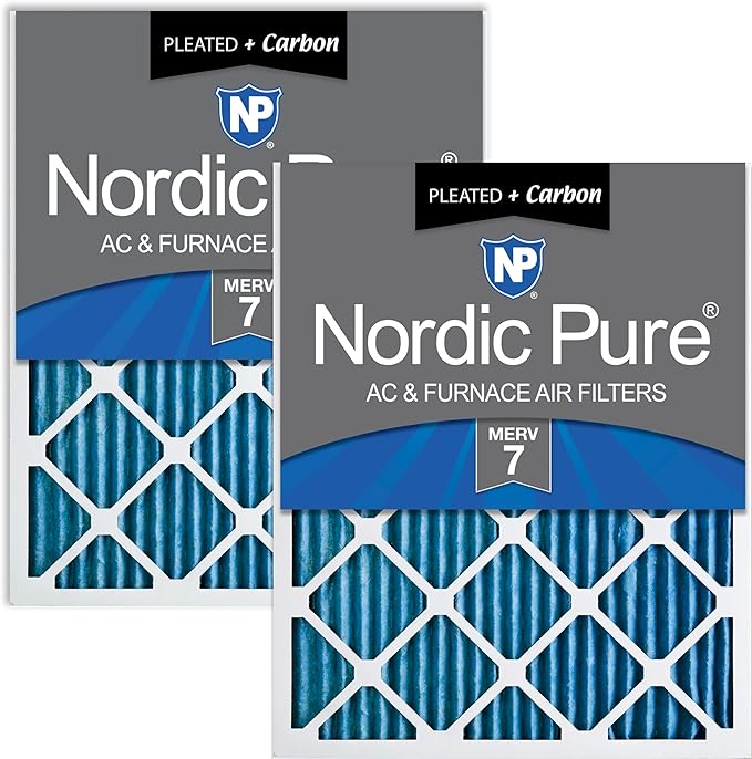 Nordic Pure 14x25x1 (Actual Size: 13 1/2 x 24 1/2 x 3/4) Pleated Air Filters MERV 7 Plus Carbon 2 Pack