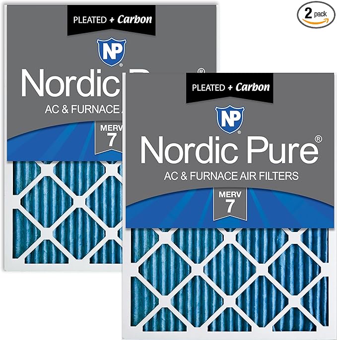 Nordic Pure 18x25x1 (Actual Size: 17 1/2 x 24 1/2 x 3/4) Pleated Air Filters MERV 7 Plus Carbon 2 Pack