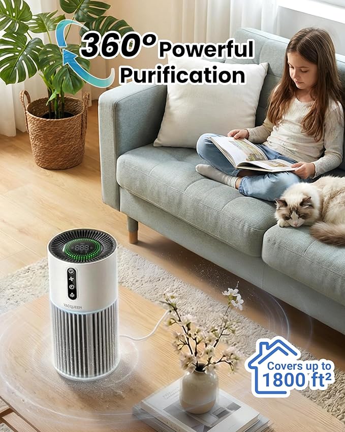 Smart Air Purifiers for Bedroom Home Pets, Timer and Alexa Control, Cover 1800 Ft² with PM2.5 Monitor, WiFi HEPA Air Purifier with Sleep Mode, Washable Filter Air Cleaner for Odors Smoke Dust