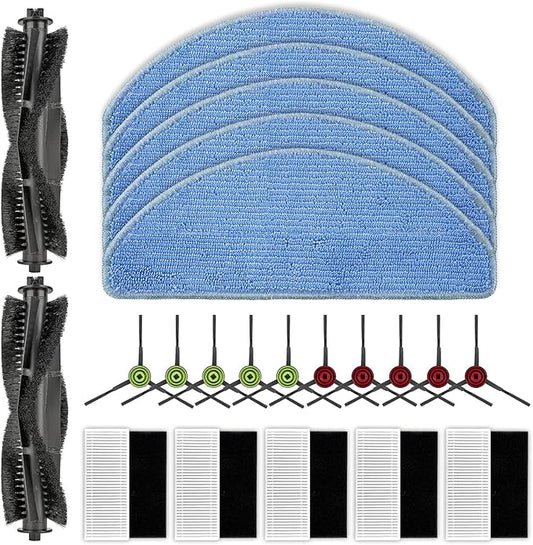(22 Pack) G8000 MAX Replacement Parts Compatible with Tikom G8000 MAX Robot Vacuum Cleaner, 2 Roller Brushes, 10 Side Brushes, 5 HEPA Filters, 5 Mop Pads, Accessories Kit