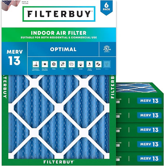 Filterbuy 15x20x2 Air Filter MERV 13 Optimal Smoke & Allergy Defense (6-Pack), Electrostatic Pleated HVAC AC Furnace Filters Replacement (Actual Size: 14.50 x 19.50 x 1.75)