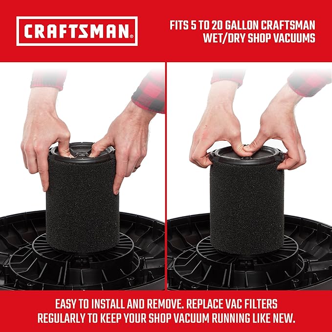 CRAFTSMAN CMXZVBE38778 Genuine Wet Application Wet Dry Vac Filter for Most 5 to 20 Gallon CRAFTSMAN Shop Vacuums, Easy Installation, Designed for High-Volume Liquid Pick-ups, 2-Pack