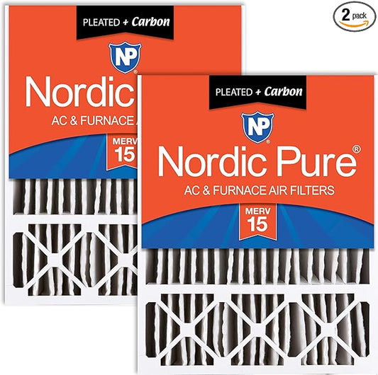 Nordic Pure 20x25x5 (Actual Size: 19 7/8 x 24 7/8 x 4 3/8) Honeywell Replacement Air Filters MERV 15 Plus Carbon 2 Pack