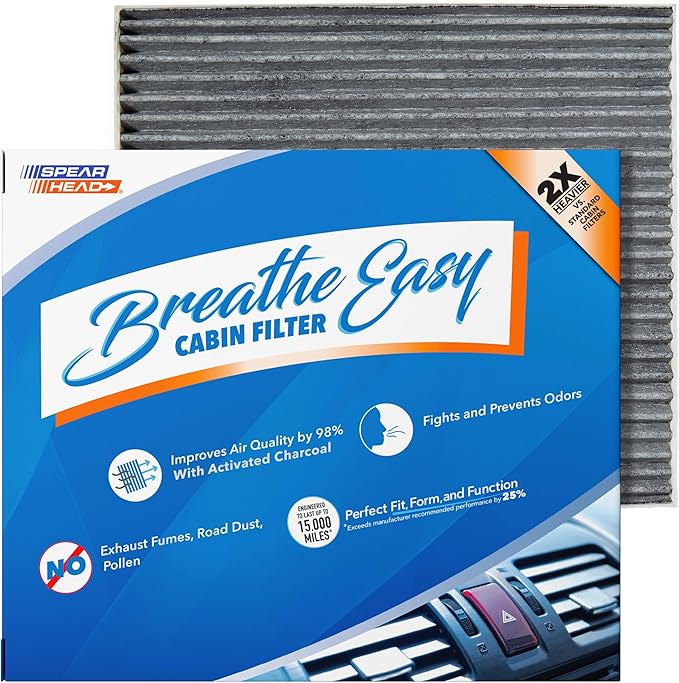 Spearhead Odor Defense Breathe Easy AC & Heater Cabin Filter | Fits Select 2016-2025 Kona, Tucson, Veloster, Venue, Seltos, Soul, Sportage | Up to 25% Longer Lasting w/Activated Carbon (BE-160)