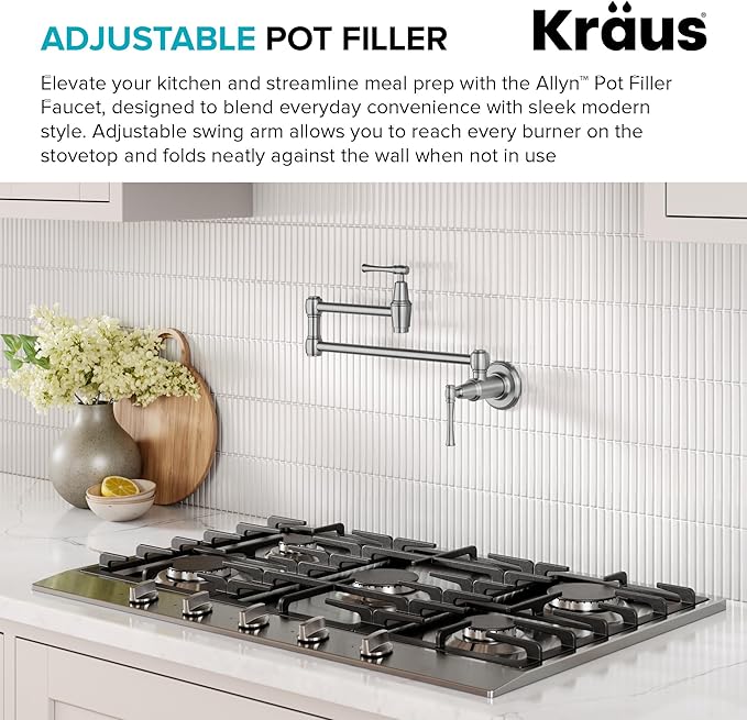 KRAUS Allyn Pot Filler Faucet with Retractable Arm, Wall Mount Kitchen Faucet, Pot Filler for Stove in Spot-Free Brushed Brass, KPF-5002SFS