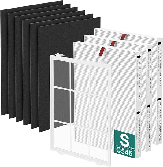3 Pack C545 Replacement Filter S Compatible with Winix C545 Air Purifi-er, Parts 1712-0096-00 and 2522-0058-00, 3 True HEPA Filters S, 6 Activated Carbon Filters with 1 Washable Pre-Filter