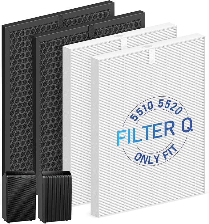 2 Sets 5510 5520 Filter Q For WINIX 5510 5520 Air Purifier Filter Replacement 1712-0123-00 For Large Room 1882 Ft²/Hr 2 Middle & 2 Activated Carbon Filters Captures Pet Dander Smoke Dust Pollen
