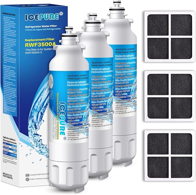 ICEPURE ADQ73613401 Replacement for LG LT800P, ADQ73613402, ADQ73613408, ADQ75795104, Kenmore 9490, 46-9490 and LT120F Air Filter, ADQ73214404, ADQ73334008, Refrigerator Water Filter, 3Combo