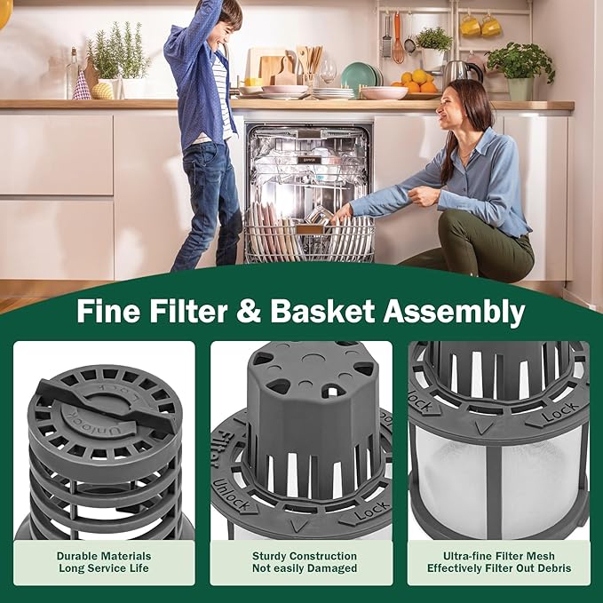 WD12X25995 Ultra Fine Filter and Basket Assembly - Compatible With GE Hotpoint Haier Dishwashers AP6989426 PS16217023 EAP16217023 4962336 Dishwasher Filter Replacement Parts CDT888P2V1S1 CDT805M5N2S5