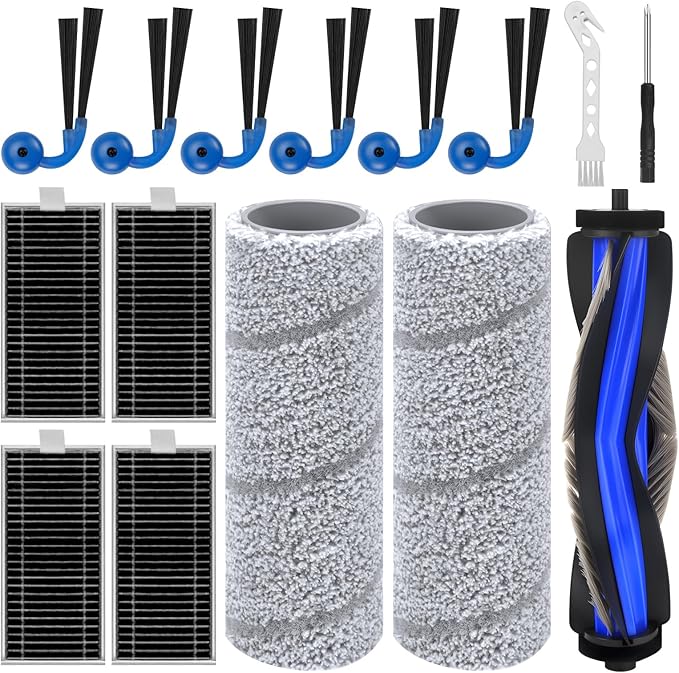 15 Pack Accessories KIt for Ecovacs Deebot X11 OmniCyclone/ X11 Pro/ X11 Pro Omni/ X11 Vacuum Cleaner, Replacement Parts 1 Main Brush 2 Mop Roller 6 Side Brush 4 Filter 2 Install Tools