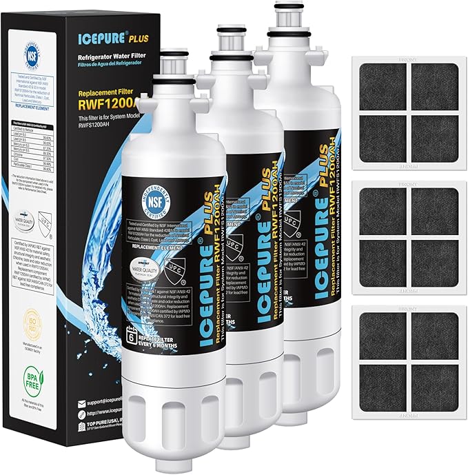 ICEPURE PLUS 9690 NSF/ANSI 53 NSF/ANSI 42Certified Compatible with LG LT700P and LT120F, 46-9690, ADQ36006101, ADQ36006102, LFXC24726S, RWF1200A Refrigerator Water Filter and Air Filter 3 Combo