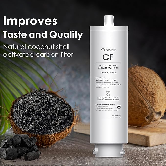 Waterdrop 𝐀𝟏-𝐂𝐅 Filter, Replacement for Waterdrop 𝐀𝟏 Countertop Reverse Osmosis Hot and Cold water Dispenser, 6-month Lifetime