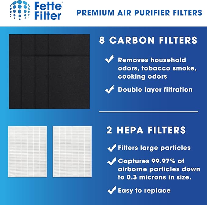 Fette Filter - D480 Premium True Hepa H13 Replacement Filter D4 Compatible with Winix D480 Air Purifier Part Number 1712-0100-02, 1712010002. 2 True Hepa and 8 Activated Carbon Filter