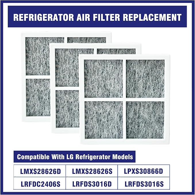 3 Pcs Refrigerator Air Filter Replacement Fit for LG LMXS28626D, LMXS28626S, LPXS30866D, LRFDC2406S, LRFDS3016D, LRFDS3016S