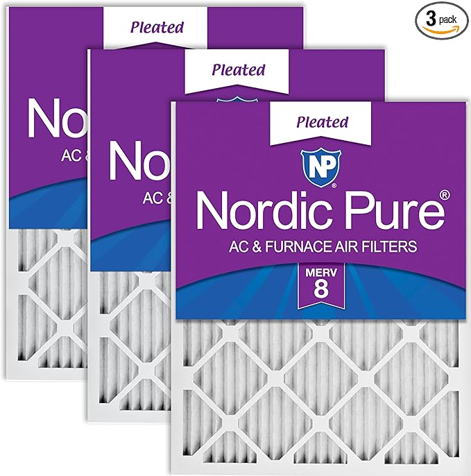 Nordic Pure 18x25x1 (Actual Size: 17 1/2 x 24 1/2 x 3/4) Pleated MERV 8 Air Filters 3 Pack