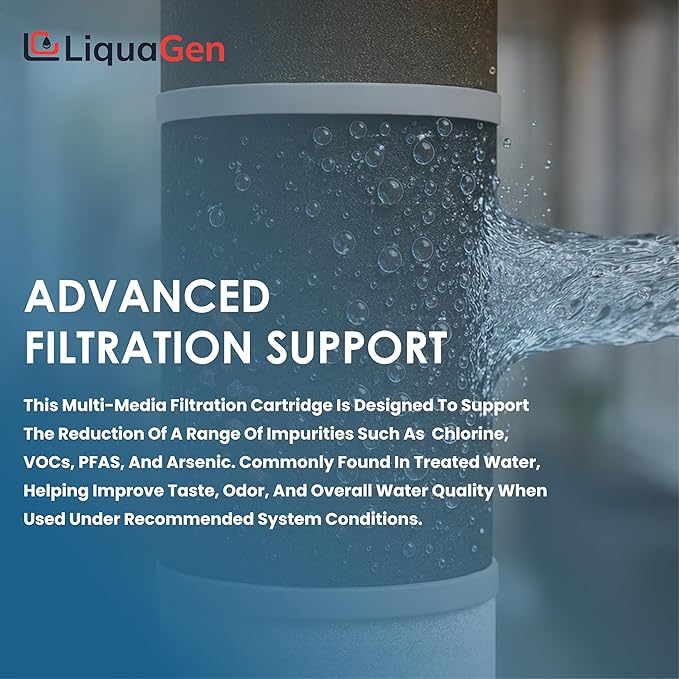LiquaGen Activated Alumina + Carbon + KDF-55 Replacement Water Filter Cartridge – Helps Manage Fluoride, Chlorine & Taste, Refillable 2.5" x 10", 2.5" x 20", 4.5" x 10", 4.5" x 20" (4, 2.5" x 10")