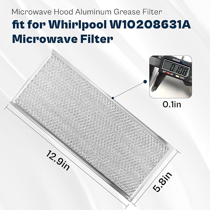 Microwave Grease Filter 13x6 fit for Maytag-Whirlpool-Kitchen Aid Microwave Filter Replacement Kitchen Hood Vent Filter 6x13 fit for Amana Microwave Filter Replacement W10208631A 2 Pack prime&swift