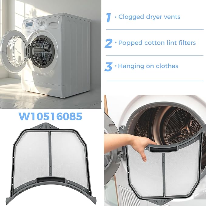 Upgraded W10516085 Dryer Lint Filter W11758174 For Whirlpool Dryer Lint Trap Filter Screen Replaces W10211906 W10370972 WPW10516085 3188345 AP6022545 PS11755878 EAP11755878 by Romalon