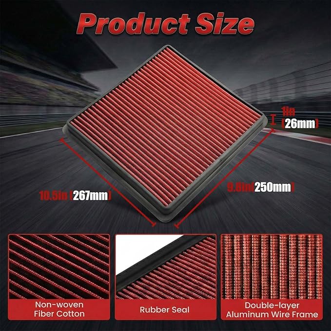 AZIFOK Washable Engine Air Filter for 2007-2024 Ford F150 F250 F350 Super Duty Expedition, Lincoln Navigator, High-Flow Reusable Dry Filter Increases Power & Towing, Replacement for 33-2385