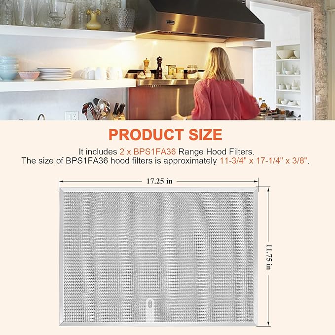 𝟮𝟬𝟮𝟲 𝗨𝗽𝗴𝗿𝗮𝗱𝗲+𝟭𝟬% 𝗔𝗹𝘂𝗺𝗶𝗻𝘂𝗺 BPS1FA36 Range Hood Filter 2 Pack 11-3/4" X 17-1/4" X 3/8" Fit for Broan NuTone Allure Sears 36" WS1, WS2, QS1, 5260-36" Series Hood Grease by Beaquicy
