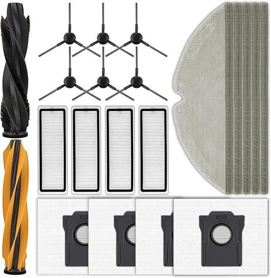 (21 Pack) D20 Plus Replacement Parts Compatible with Dreame D20 Plus Robot Vacuum Cleaner, 2 Roller Brushes, 5 Mop Pads, 4 HEPA Filters, 4 Dust Bags, 6 Side Brushes, Accessories Kit