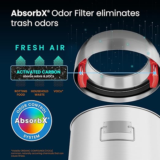iTouchless 16 Gallon Open Top Kitchen Trash Can Recycling Bin with Wheels and Double Odor Filters Round Commercial Stainless Steel 60 Liter Trashcan for Home Office Work Bedroom Livingroom Garage