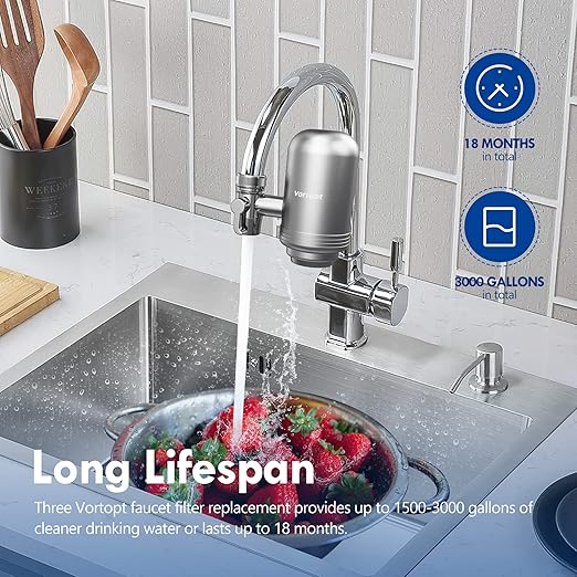 VORTOPT NSF Certified Replacement for T1-ACF/T2-ACF/T6-CTO Faucet Water, 3-6 Months Lifetime, Reduces Chlorine, Taste and Odor T1/T2 T6-CTO Filter（Pack of 3）