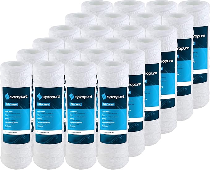 SpiroPure SP-CW50 10x2.5 50 Micron String-Wound Polypropylene Sediment Water Filter Cartridge SWC-25-1050 CW-50 155214-43 (Case of 24)