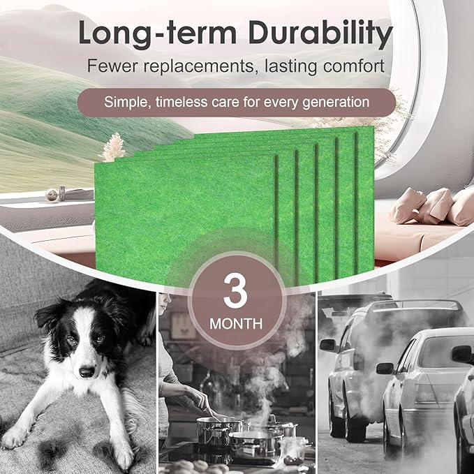 [Toxin Absorber] Activated Carbon Pre-filters Compatible with Coway Airmega AP-1512HH & 200M Air Purifier, Remove Odor, VOCs Eliminator, Fresh Air, Include 12 Self-Stick Strips, Green 6-Pack