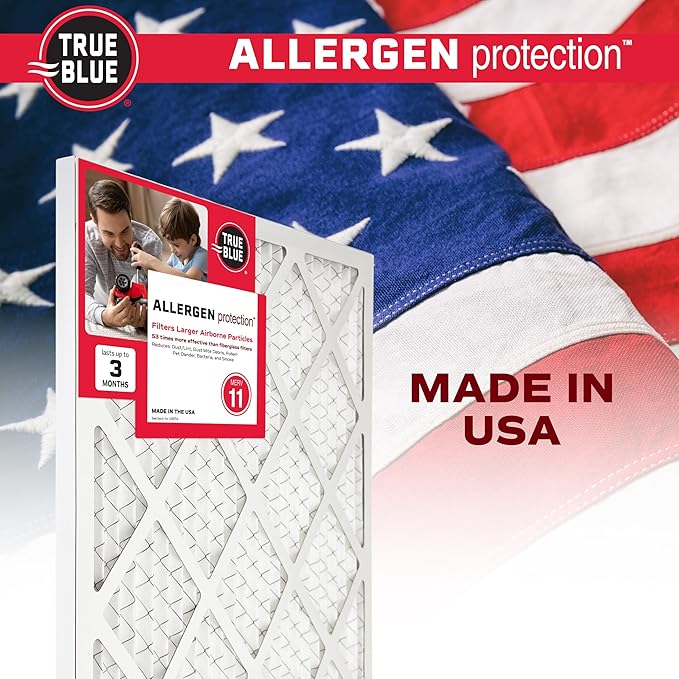 True Blue 12x30x1 MERV 11 Allergen Air Filter (4-Pack) | Electrostatic Pleated HVAC Furnace Air Filter | Replacement Filter for Home Use | Made in USA