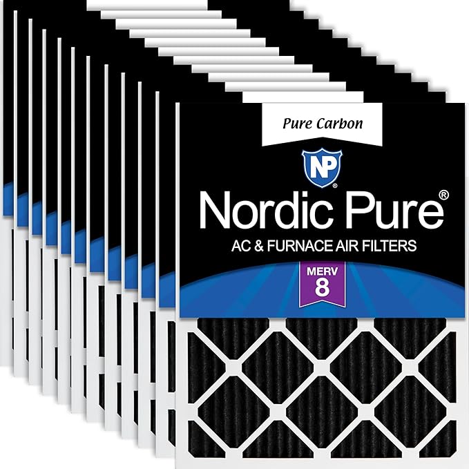 Nordic Pure 14x25x1 (Actual Size: 13 1/2 x 24 1/2 x 3/4) Pure Carbon Pleated Odor Reduction Furnace Air Filters 12 Pack