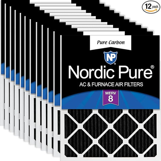 Nordic Pure 18x25x1 (Actual Size: 17 1/2 x 24 1/2 x 3/4) Pure Carbon Pleated Odor Reduction Furnace Air Filters 12 Pack