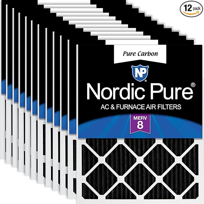 Nordic Pure 16x24x1 (Actual Size: 15 1/2 x 23 1/2 x 3/4) Pure Carbon Pleated Odor Reduction Furnace Air Filters 12 Pack