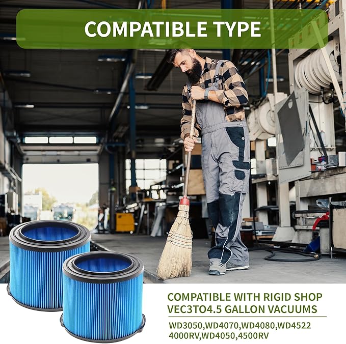 2 Pack Wet Dry Vac Filter VF3500 3 Layer Fine Filter, Half Height Replacement V3500 Filter for 3-4.5 Gallon Vacs WD3050 WD4050 WD4070 WD4522 4000RV 4500RV