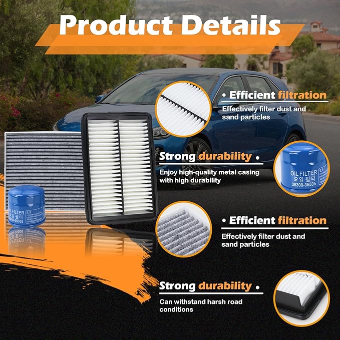 Kefly 28113-F2000 Engine Air Filter & 26300-35505 Oil Filter & 97133-F2000 Cabin Air Filter Fits for 2017-2020 Hyundai Elantra, 2019-2023 Kia Forte, 2020-2023 Forte5