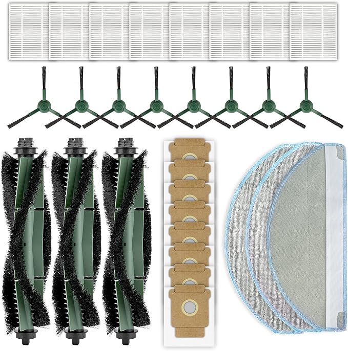 (30 Pack) Roomba 104 105 Combo Accessories Parts for iRobot 104 105 Combo Robot, Vacuum 2 Essential Robot Q0520, 3 Roller Brush, 8 Side Brushes, 8 HEPA Filters, 8 Dust Bags, 3 Mop Pads