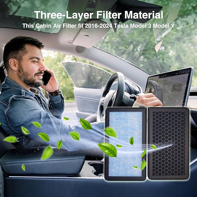 Tesla Model 3 Model Y Cabin Air Filter, 2 Pack True HEPA with Activated Carbon, Replacement Accessories for 2016–2026 Tesla Model 3/Y (Juniper & Highland Compatible)
