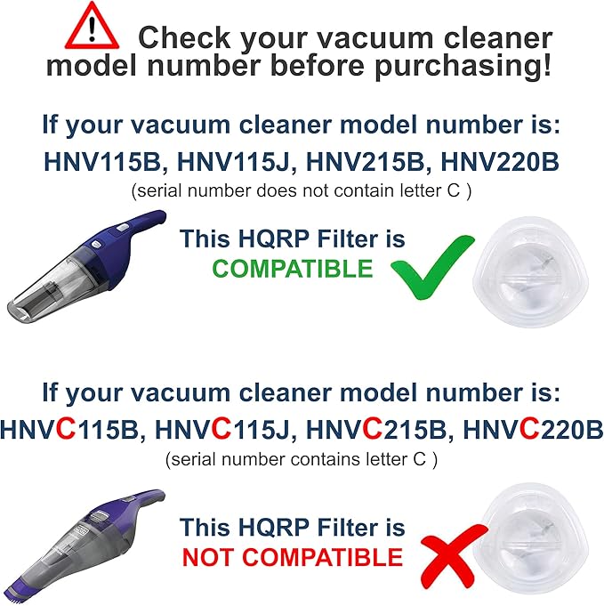 HQRP 4-pack Filter compatible with Black+Decker HNV115B, HNV115J, HNV215B, HNV220B series Hand Vac Vacuum Cleaners, EVF100 Replacement