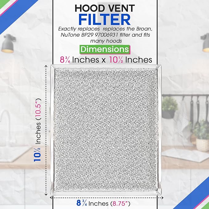 Range Hood Filter Replacement for Braun Nu-Tone BP55 Hood Grease Filter 8 x 9.5 in - Aluminum Mesh Screen Hood Vent Filter for Range Hood - Filters Grease from Entering Kitchen Stove Overhead Vent (1)
