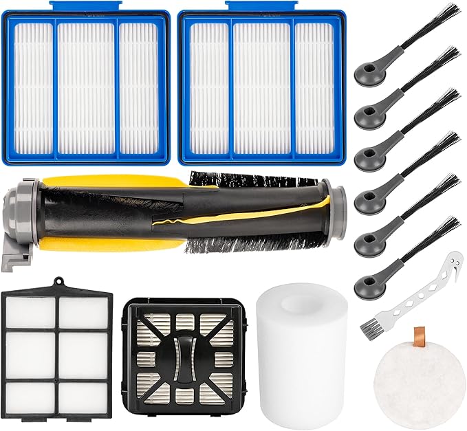 BlueStars Accessories Kit for Shark IQ AV1010AE R101AE RV1001AE AV911S AV993 RV1000 UR1000SR Robot Vacuum Cleaner - 1 main brush, 6 side brushes, 4 Filter Kit, 1 Pre-Motor Foam + Cleaning Tool