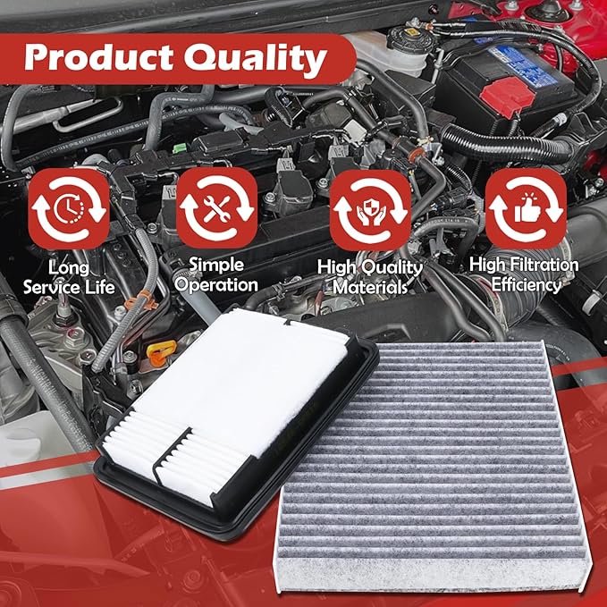 16546-5RB1A Engine Air Filter and 27277-6CA0A Cabin Air Filter kit Compatible with 2017-2024 Nissan Kicks 2020-2025 Versa L4 1.6L Replaces WA10908 27277-6CA1A