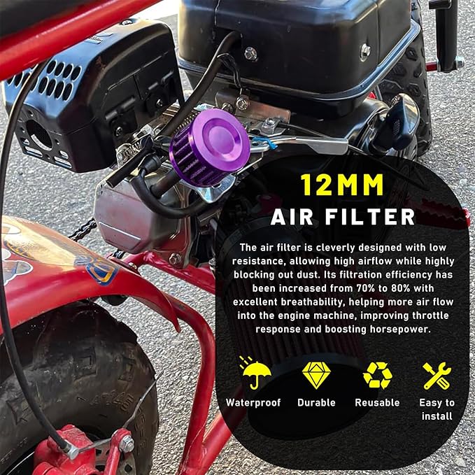12mm Mini Air Filter, Universal Motor Cold Air Intake Filter Breather, Auto Turbo Vent Intake Filter Cleaner, Crankcase Breather Car Accessories for Motorcycle Engine Parts (Purple)