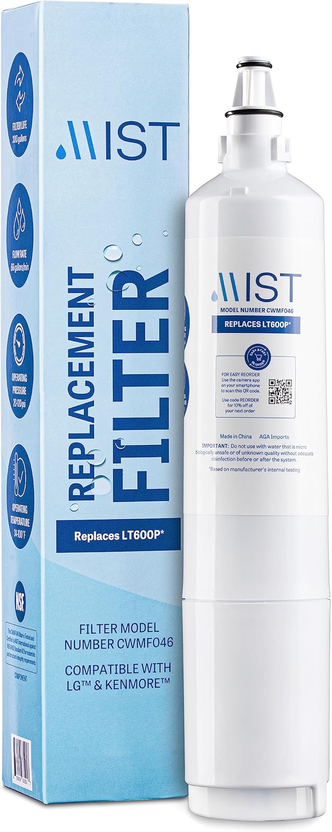 Mist 5231JA2006A Refrigerator Water Filter Replacement for LG LT600P, 5231JA2006B, Kenmore 9990, Fridge LFX25960ST – NSF 42 Certified – 1 Pack