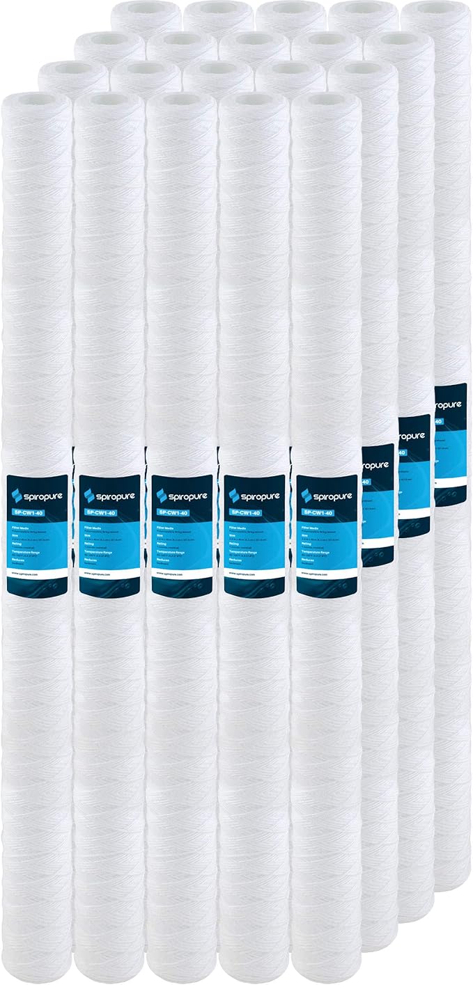 SpiroPure SP-CW1-40 40x2.5 1 Micron String-Wound Polypropylene Sediment Water Filter Cartridge SWC-25-4001 (Case of 20)