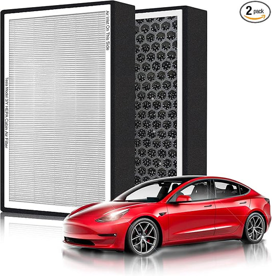 HEPA Air Filter for Tesla Model Y Model 3 Juniper Highland 2016-2025 2026 Cabin Air Filter with Activated Carbon, HEPA Filter Replacement Accessories (2 Pack) OEM:1107681-00-A