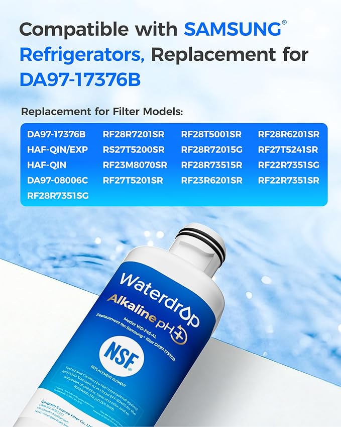 Waterdrop Alkaline DA97-17376B Water Filter, Enhances pH, Replacement for HAF-QIN/EXP, DA97-08006C, RF28R7201SR, RF28R7351SG, WD-F45-AL, 3 Filters