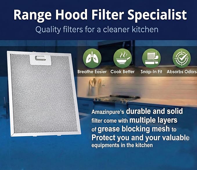 Range Hood Filter Replacement Compatible with Broan Nutone SB08087294 RM523004 233.53363 11.75” x 9.40” Kitchen Exhaust Fan Aluminum Grease Filter for Range Hood Vent Filter
